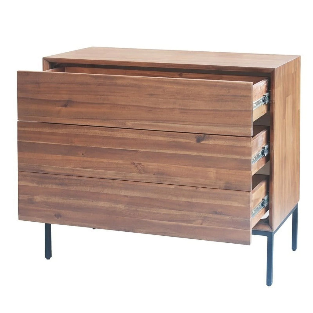 35.5" Wood & Steel 3 Drawer Chest in Newton Brown/Black O413