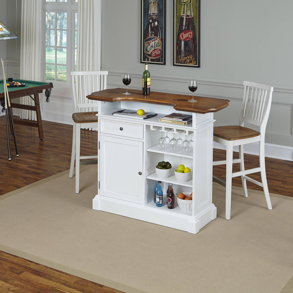 Black Bar and Two Stools O21924