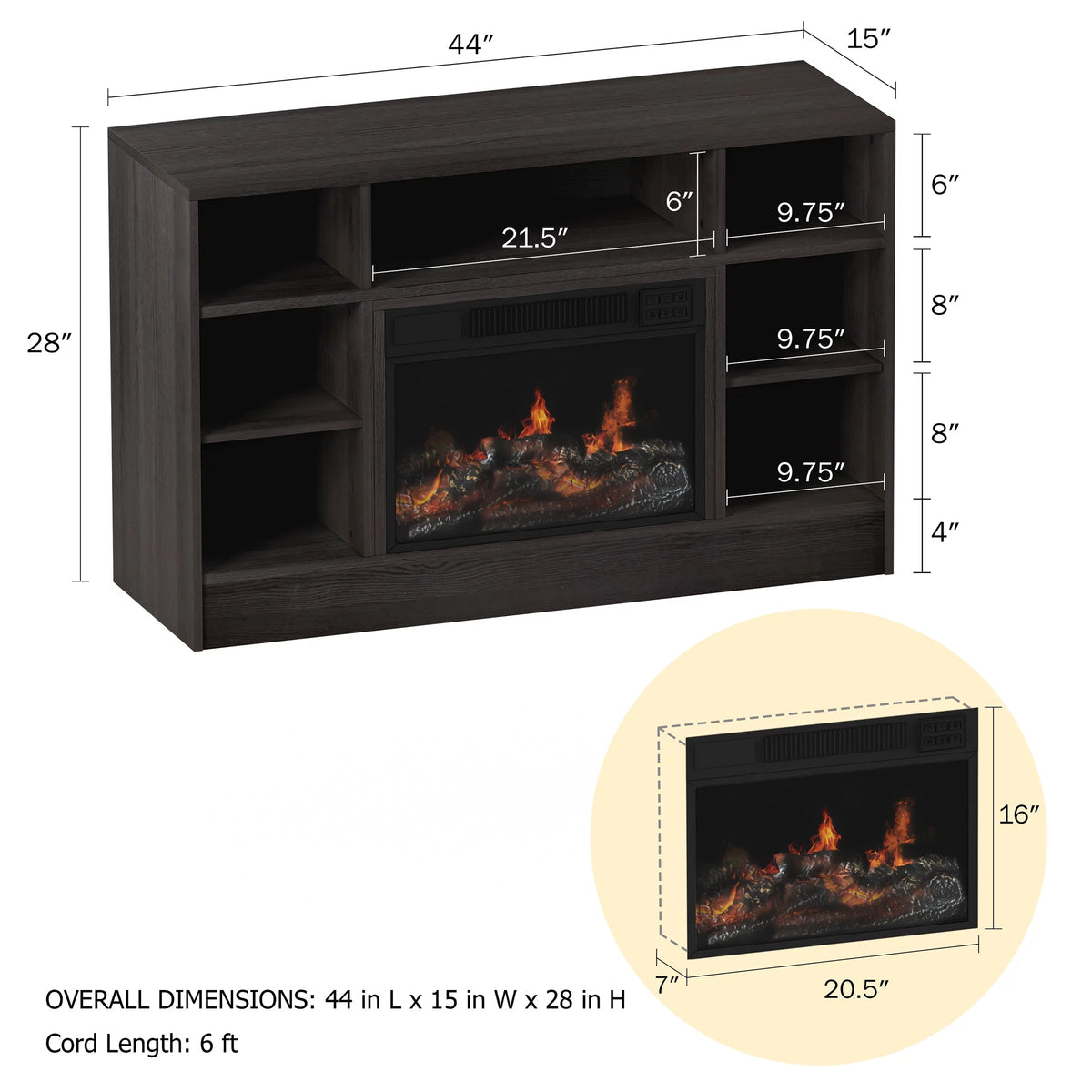 Fireplace TV Stand for TVs up to 48" with Adjustable Thermostat and LED Flame, Gray T826417