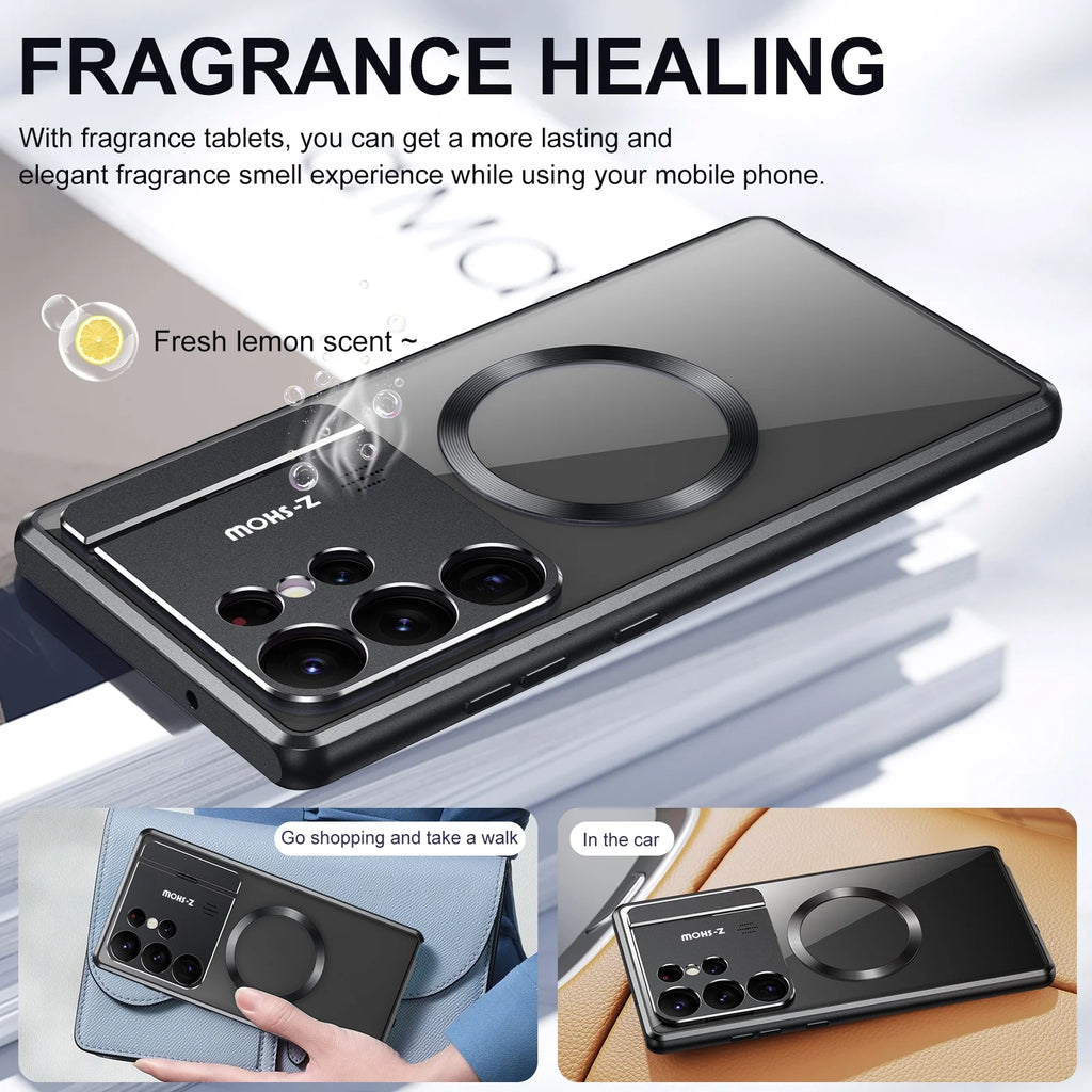 Rugged Aluminum Alloy Metal Case with Acrylic Clear Back Camera Lens Protective Cover Magnetic MagSafe Shockproof Case W965542
