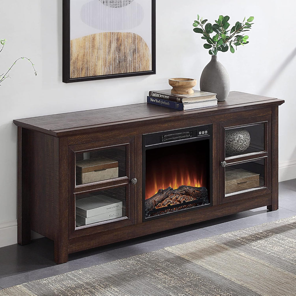 Electric Fireplace TV Stand for TVs up to 55 Inch with Storage Shelves & Cabinets A81957