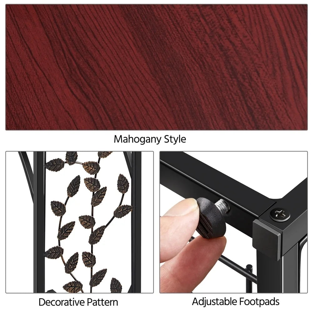 C-shaped Wood and Metal Leaf Pattern End Table, Set of 2 V5418