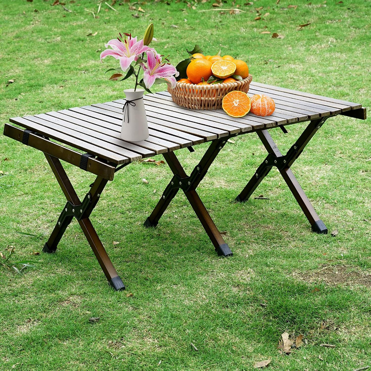 3ft Low Height Portable Folding Wooden Camping Table with Carry Bag P164