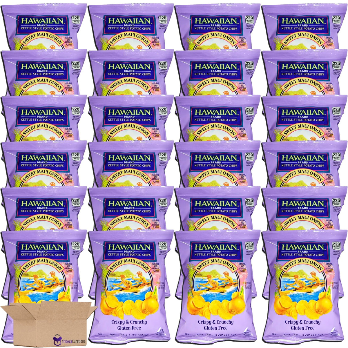 Hawaiian Kettle Style Potato Chips Sweet Maui Onion 1.5 Ounce Bag Pack of 24 U158
