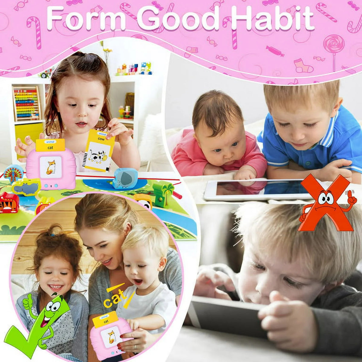 Pink Talking Flash Cards Toddler Toys P878
