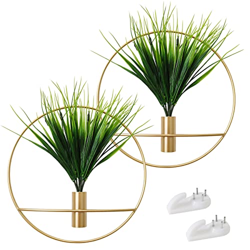 Set of 2 Artificial Plants with Gold Metal Round Hanging Hoop X2655