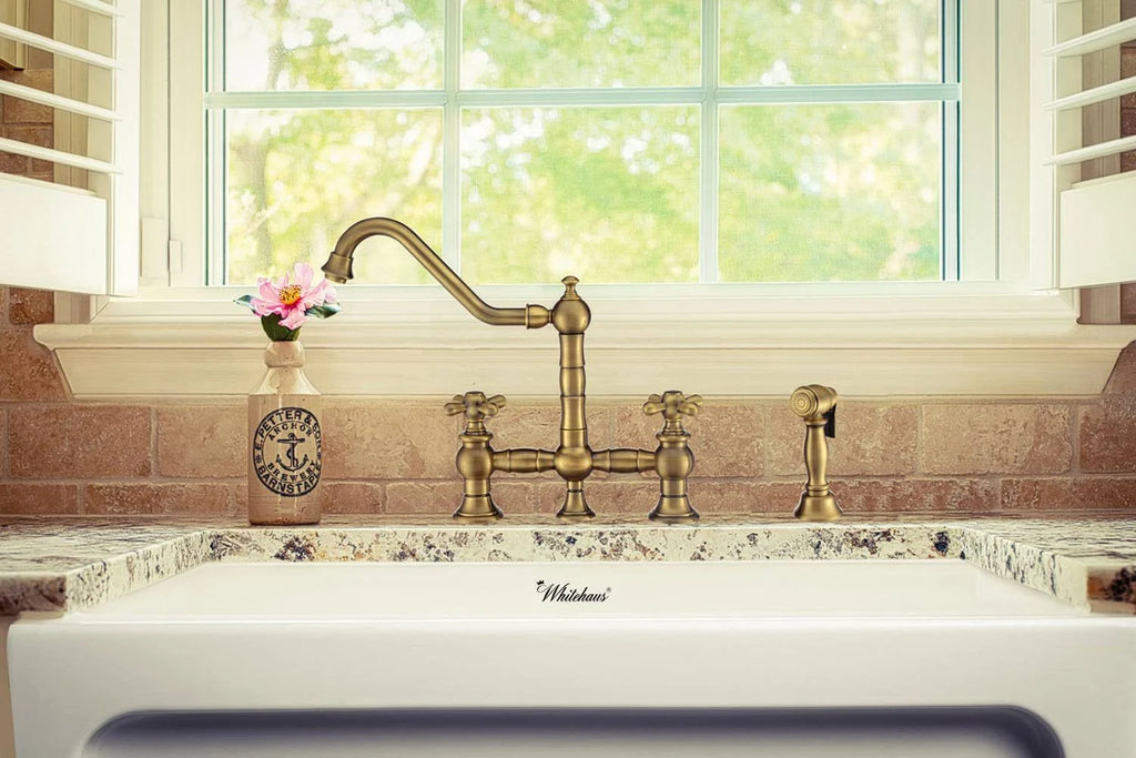 Oil Rubbed Bronze Bridge Faucet with Cross Handles and Side Spray A2231