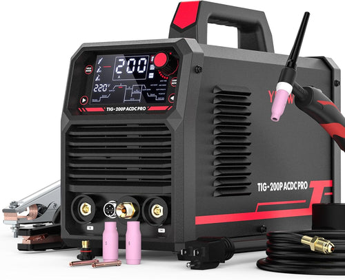 200A AC/DC Aluminum Tig Welder with Pulse Large LED Display Digital Inverter STICK/TIG 110/220V Dual Voltage Mig Tig Flow Meter Gas Regulator Gauge E125315