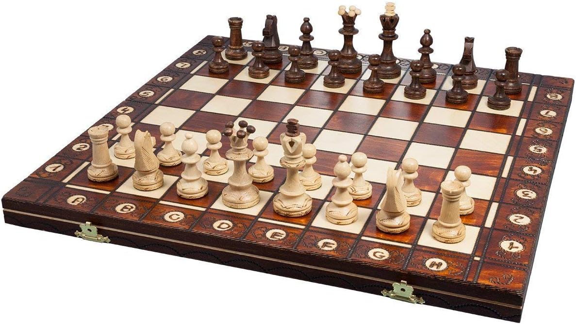 Handmade Wooden Chess Set with 16 Inch Board and Hand Carved Chess Pieces D148898