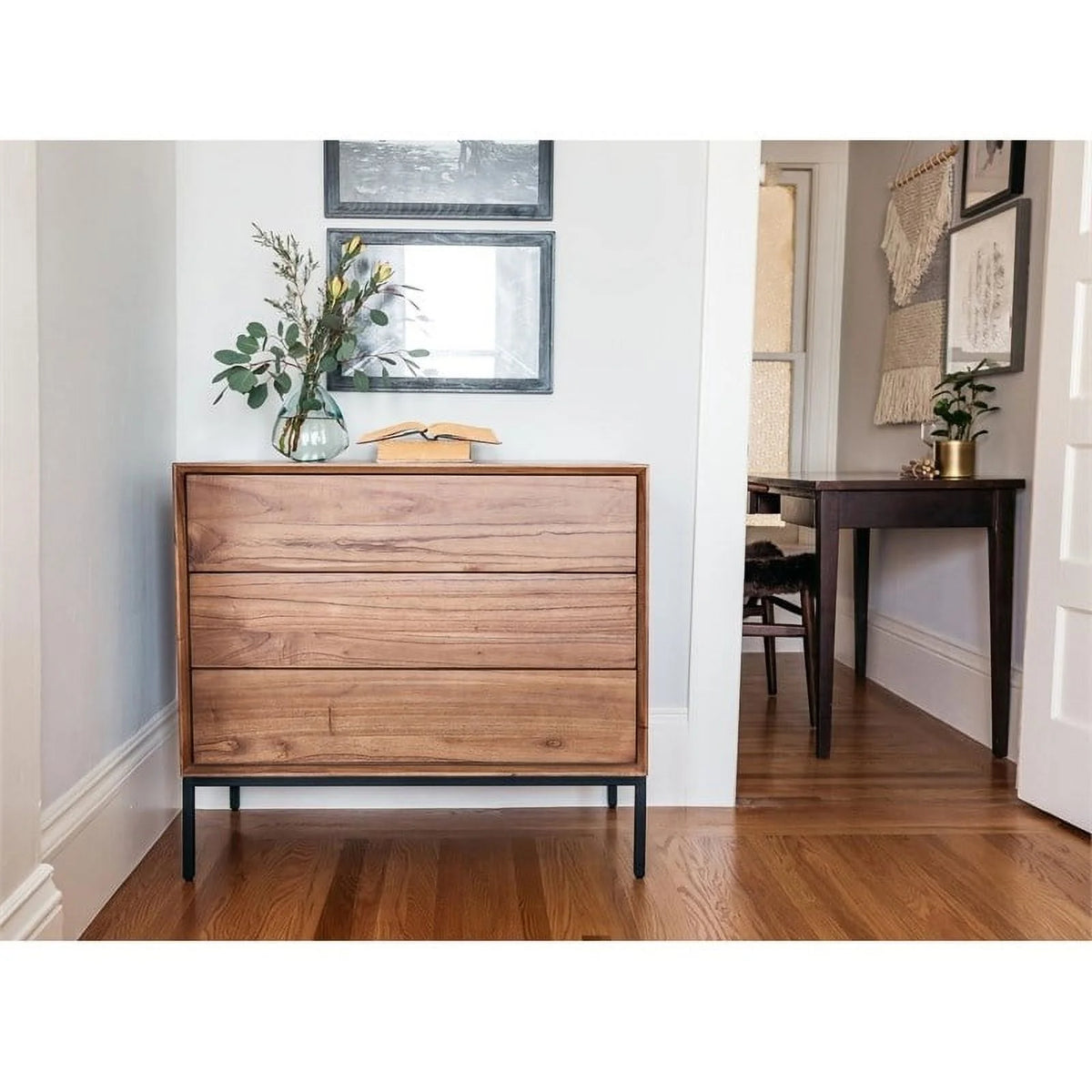 35.5" Wood & Steel 3 Drawer Chest in Newton Brown/Black O413