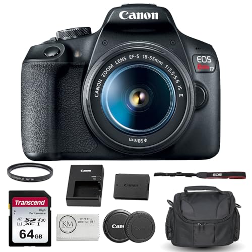 Canon EOS Rebel T7 DSLR Camera with 18-55mm Lens Bundled with 64GB Memory Card + Camera Bag + 58mm UV Filter + Microfiber Cleaning Cloth (5 Items) C3871