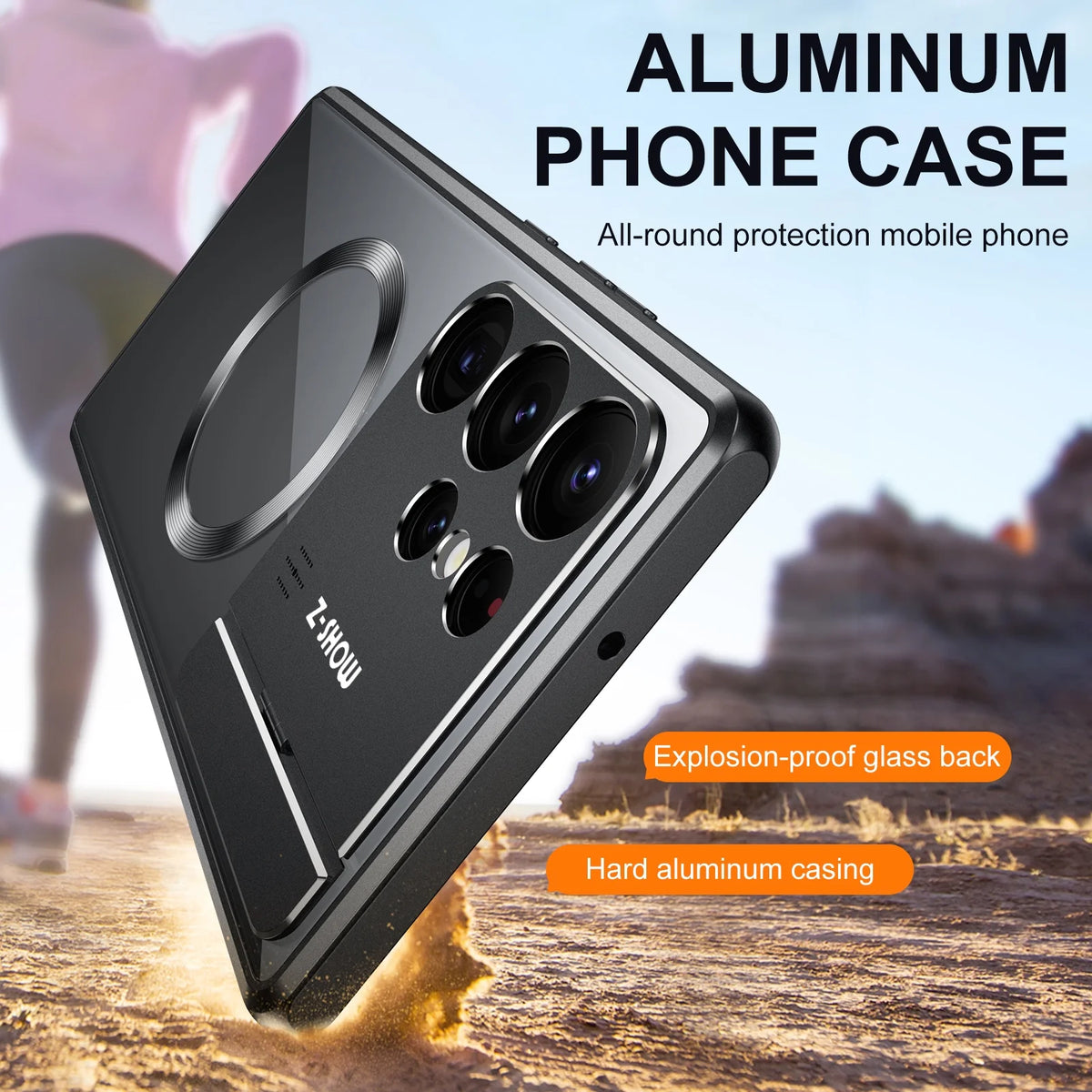 Rugged Aluminum Alloy Metal Case with Acrylic Clear Back Camera Lens Protective Cover Magnetic MagSafe Shockproof Case W965542