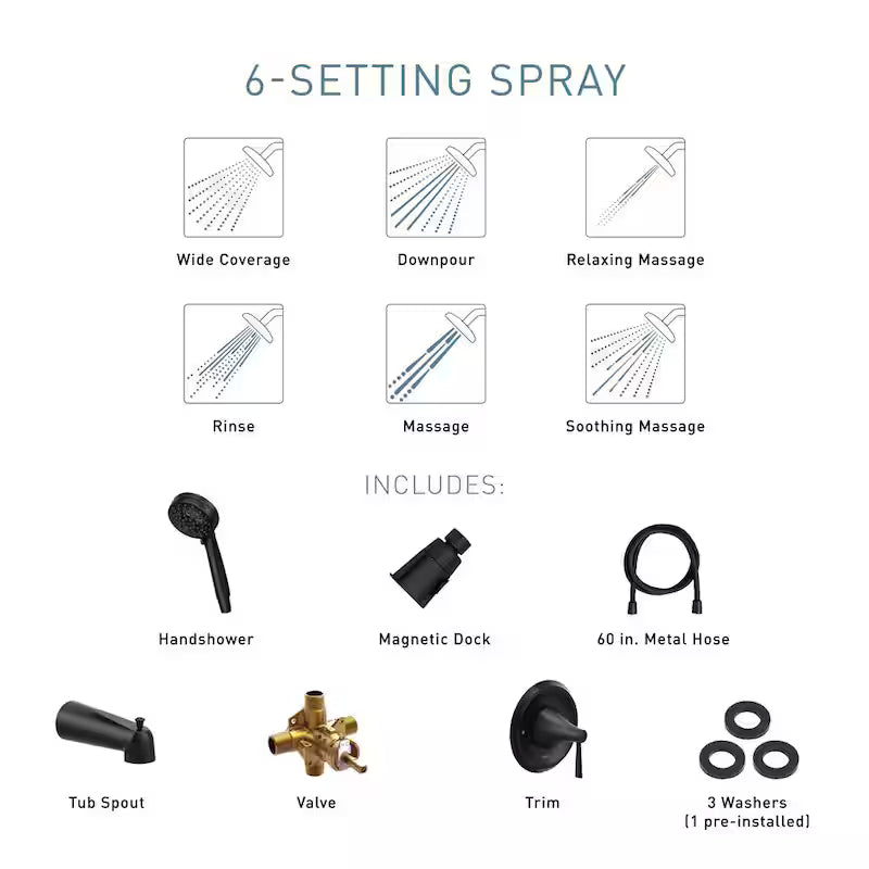 Single Handle 6-Spray Tub and Shower Faucet Matte Black I57572