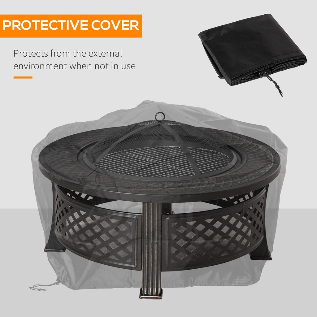 32 Outdoor Wood Burning Fire Pit with Grill, Spark Screen, Poker, Rain Cover, Black Z9791