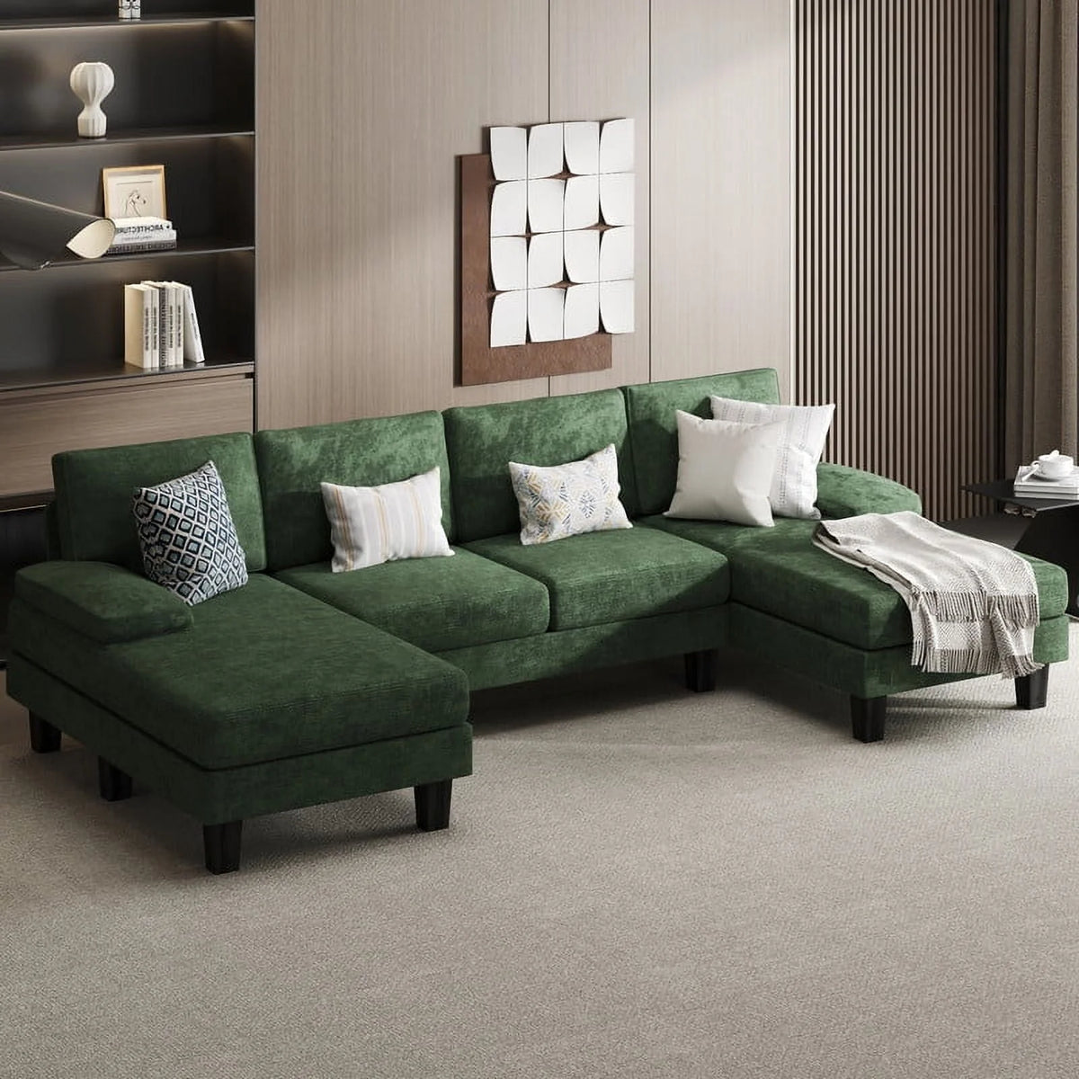 Gray Chenille 4 Seat Sectional Sofa with Chaise Q376