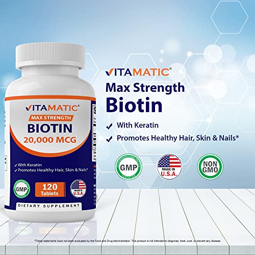 Biotin 20000 mcg with Keratin 100mg - 120 Vegetarian Tablets L764362