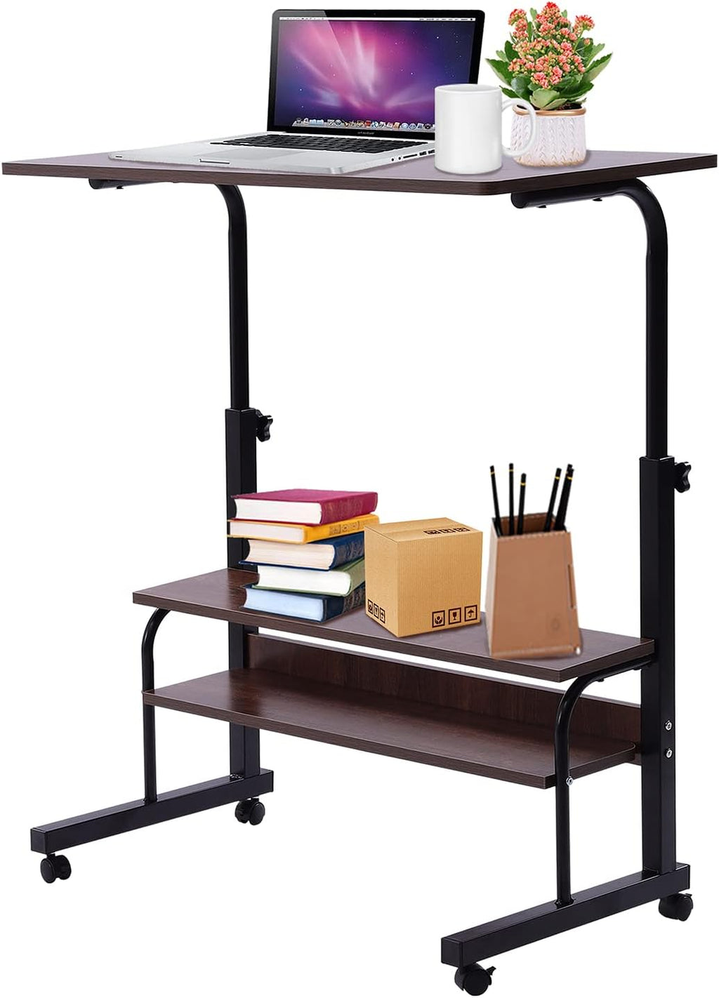 2-Layer Height Adjustable Mobile Laptop Desk Cart with Wheels F72101