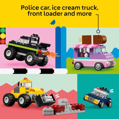 Colorful Construction Brick Building Kit with Ice Cream Truck and Police Car Toy S793