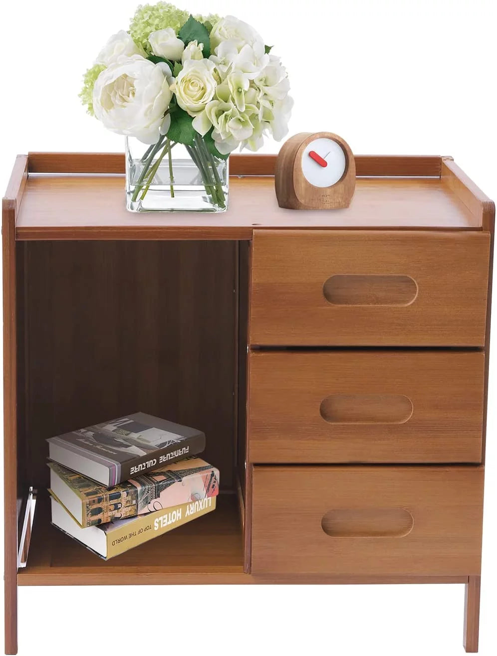 Bamboo Nightstand with 3 Drawers and Open Shelf X9021