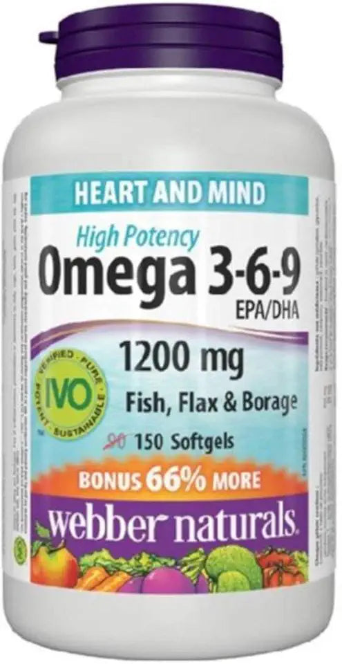 Omega 3-6-9 1200 mg Fish, Flax & Borage 150 Softgels F643099