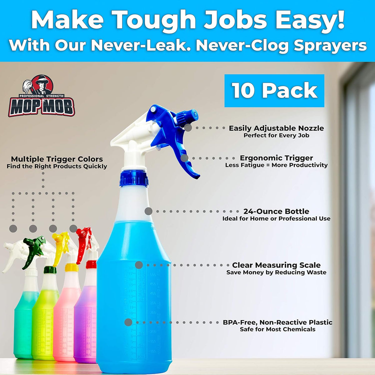 24 oz Bottle 10 Pack Heavy-Duty Industrial Sprayer with Nozzle E832026