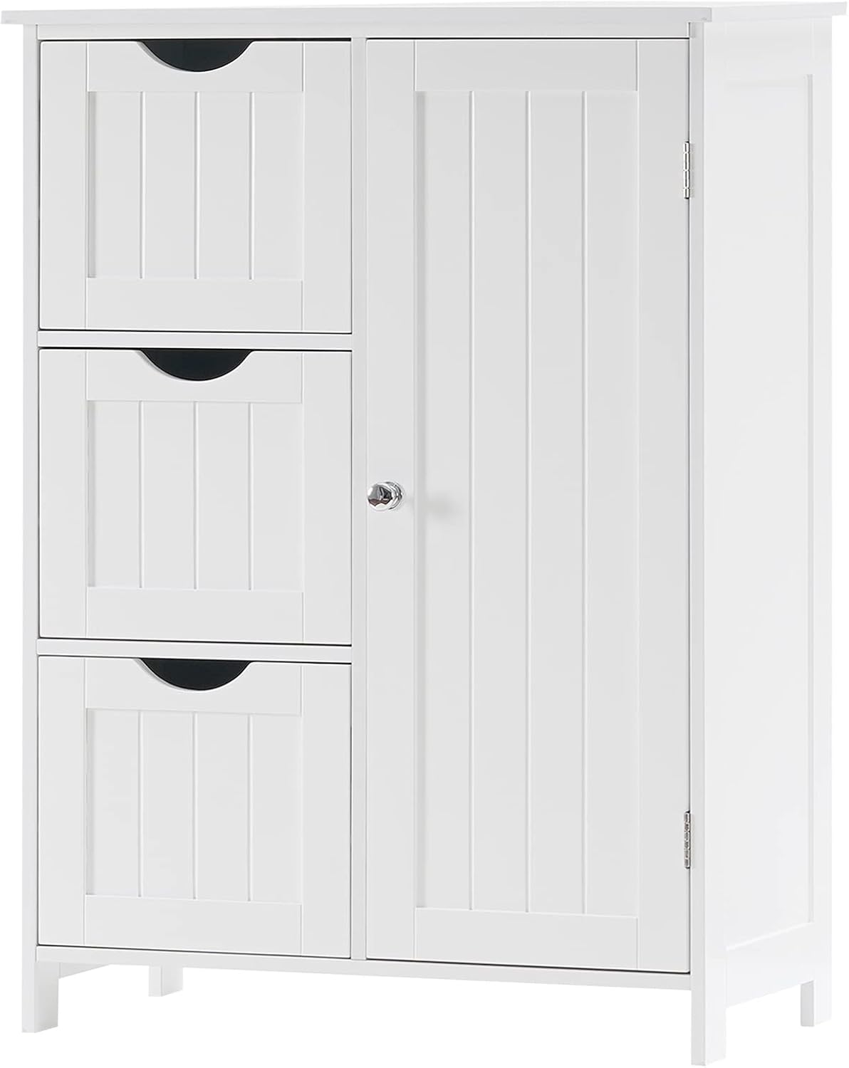 White Wooden Freestanding Bathroom Floor Cabinet with 1 Cupboard and 3 Drawers E4944