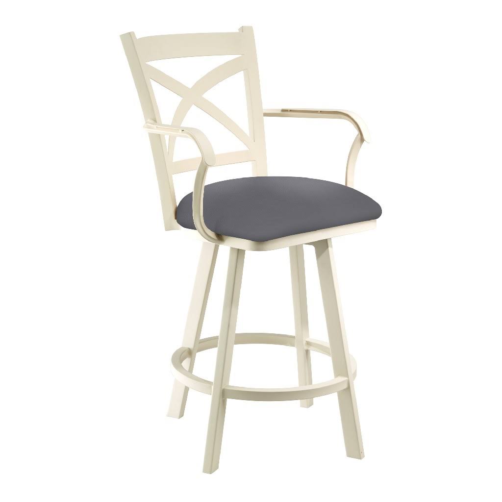 Metal Swivel Barstool in Dark Gray Faux Leather L6070