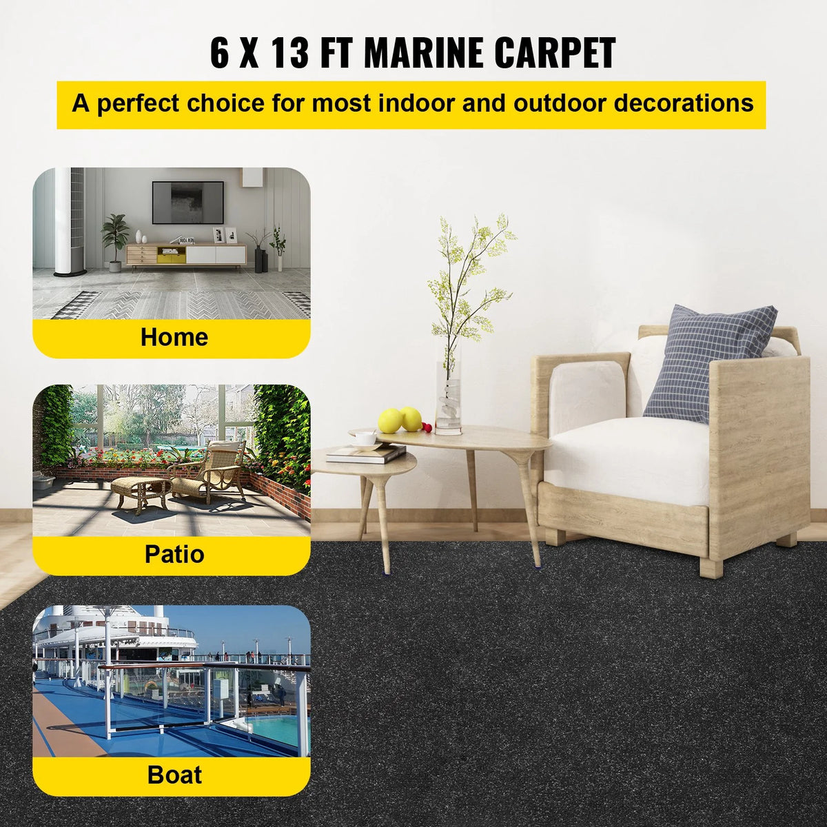 6 ft x 13.1 ft Marine Grade Waterproof Cuttable Carpet X6626