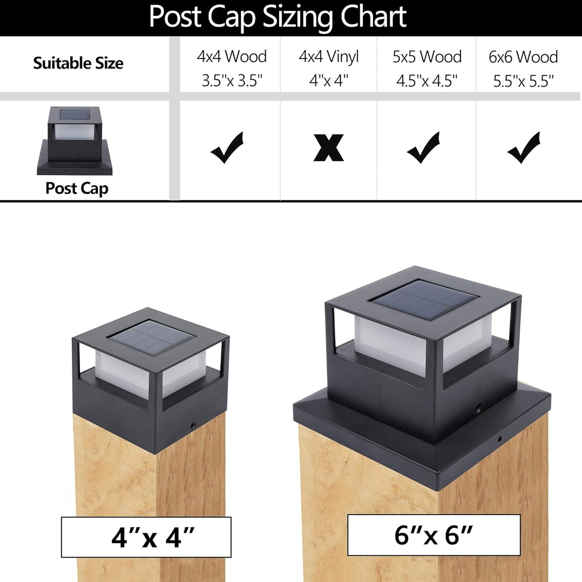 4 Pack Solar Post Lights, 20 Lumen Warm White LED, Fits 4x4, 5x5 or 6x6 Wooden Posts W843784