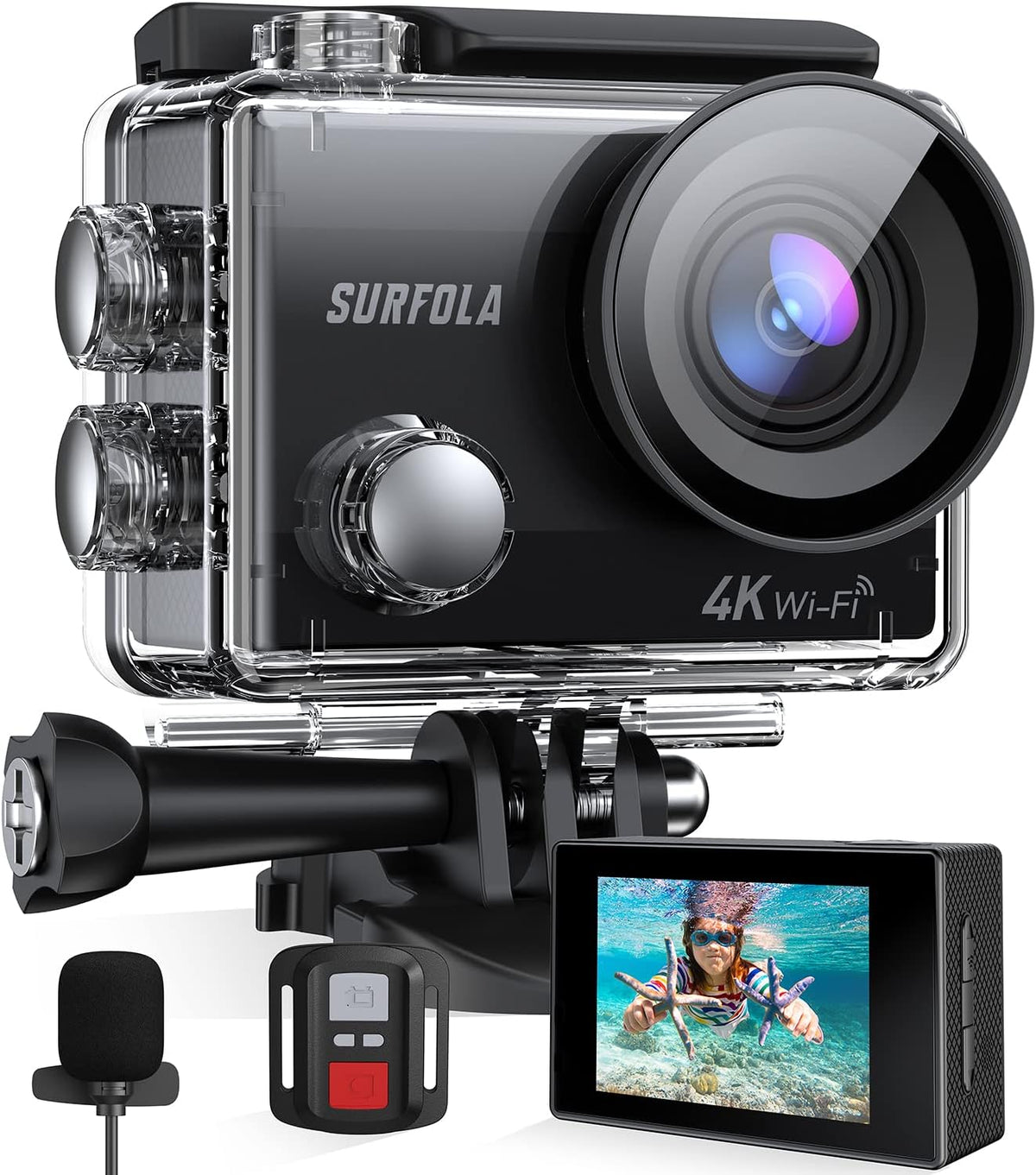 4K/30FPS 20MP WiFi Waterproof Action Camera with 2 Batteries and Helmet Accessories Kit O12720