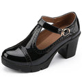 Black Patent Leather T-Strap Platform Mary Jane Pumps G853