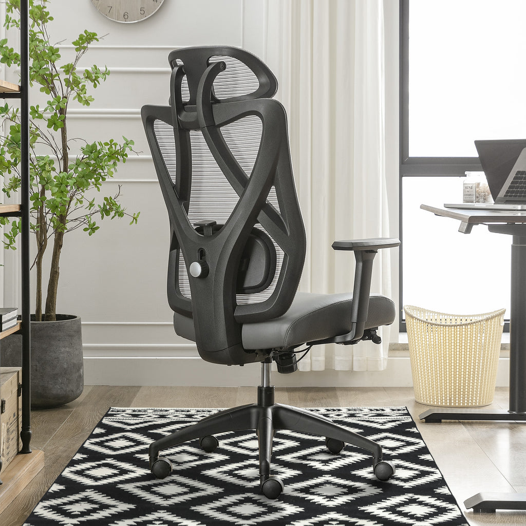 Ergonomic Mesh/Vegan Leather High-Back Task Chair, Gray/Black I992