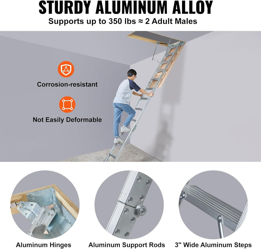 Attic Ladder, 350-pound Capacity, 22.5" x 63", Aluminium Extension P868972