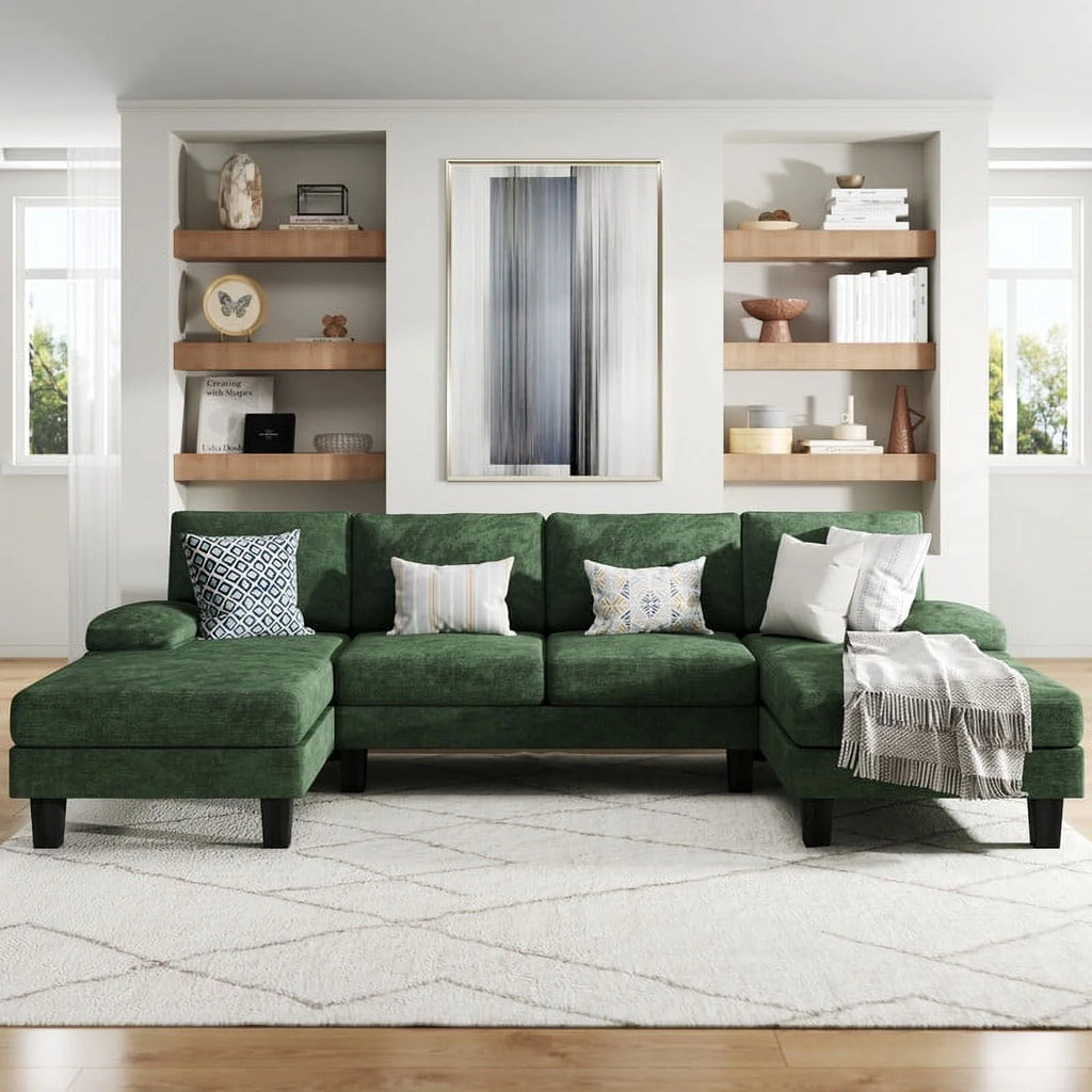 Gray Chenille 4 Seat Sectional Sofa with Chaise Q376