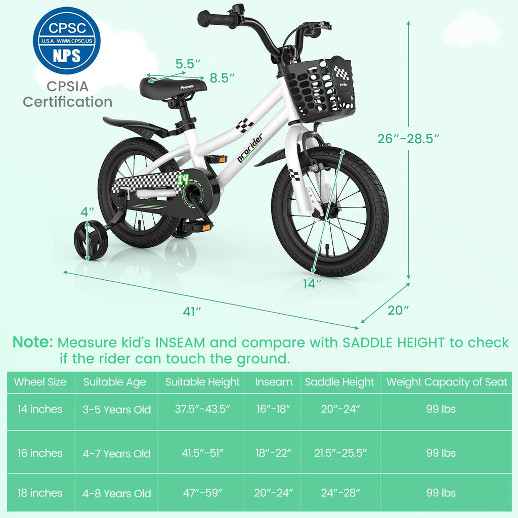 14 Inch Kids Bike with Training Wheels and Basket C1142
