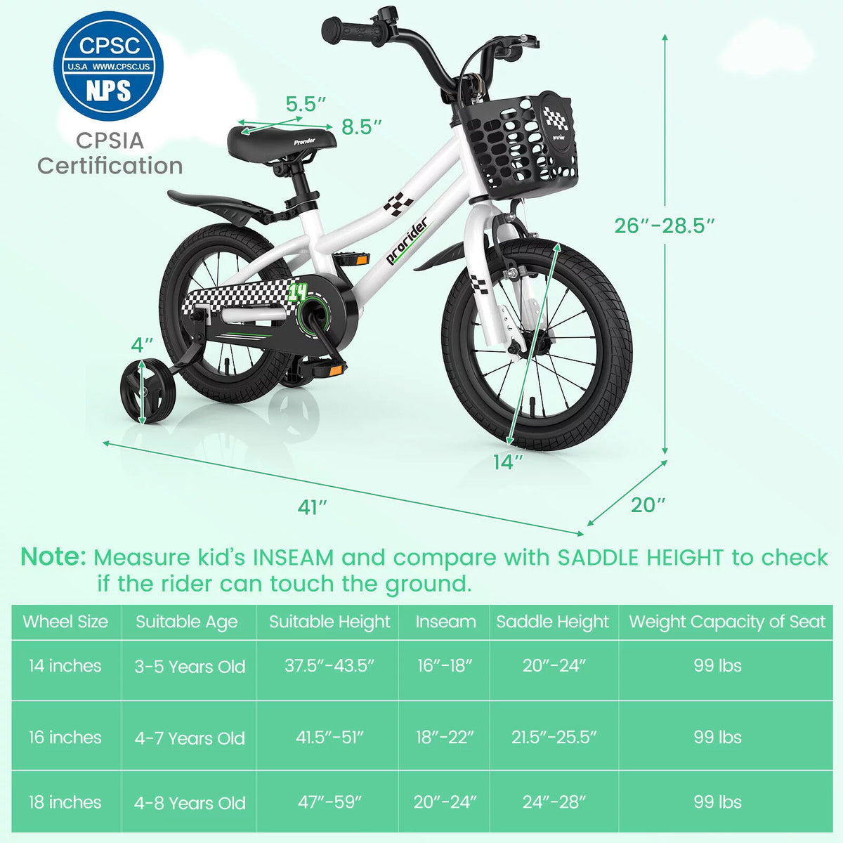 14 Inch Kids Bike with Training Wheels and Basket C1142