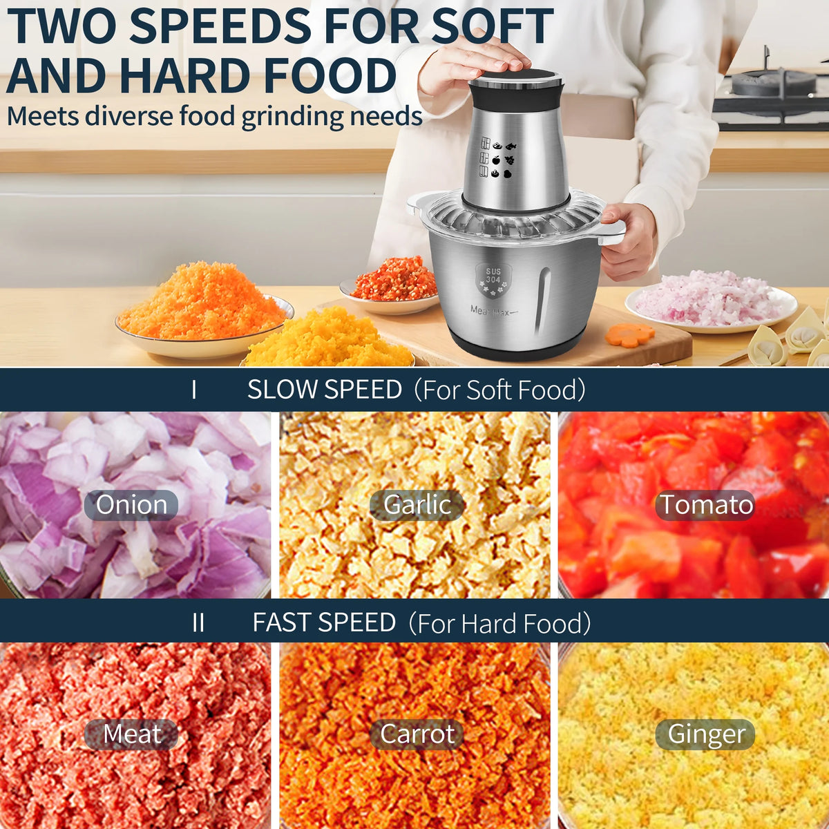 3L Stainless Steel Electric Food Chopper 300W J686