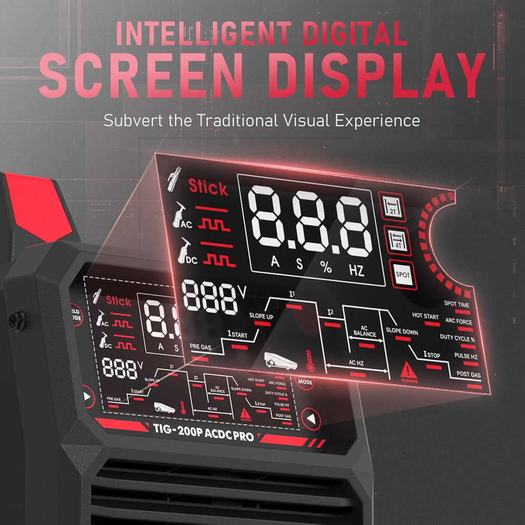 200A AC/DC Aluminum Tig Welder with Pulse Large LED Display Digital Inverter STICK/TIG 110/220V Dual Voltage Mig Tig Flow Meter Gas Regulator Gauge E125315