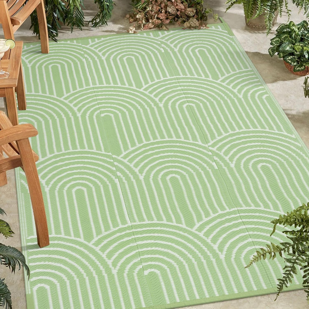 Rainbow Green 6x9 Outdoor Waterproof Plastic Straw Reversible Rug I351