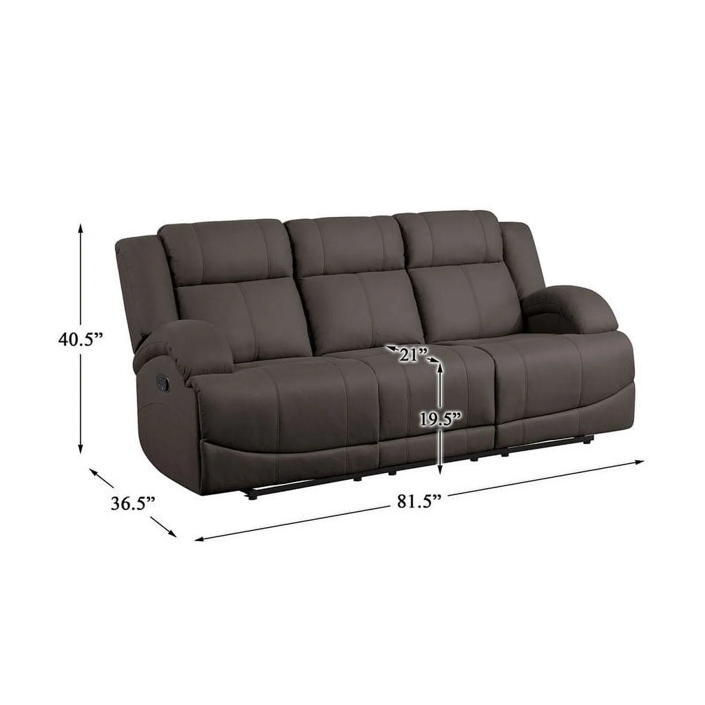 Chocolate Wood & Fabric Double Reclining Sofa B1104