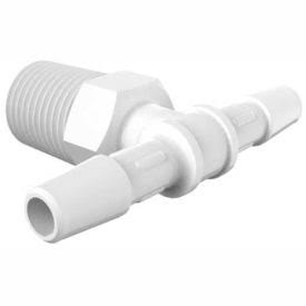 1/4-19 BSP to 1/4x22 Barbed Tee, White Nylon U345