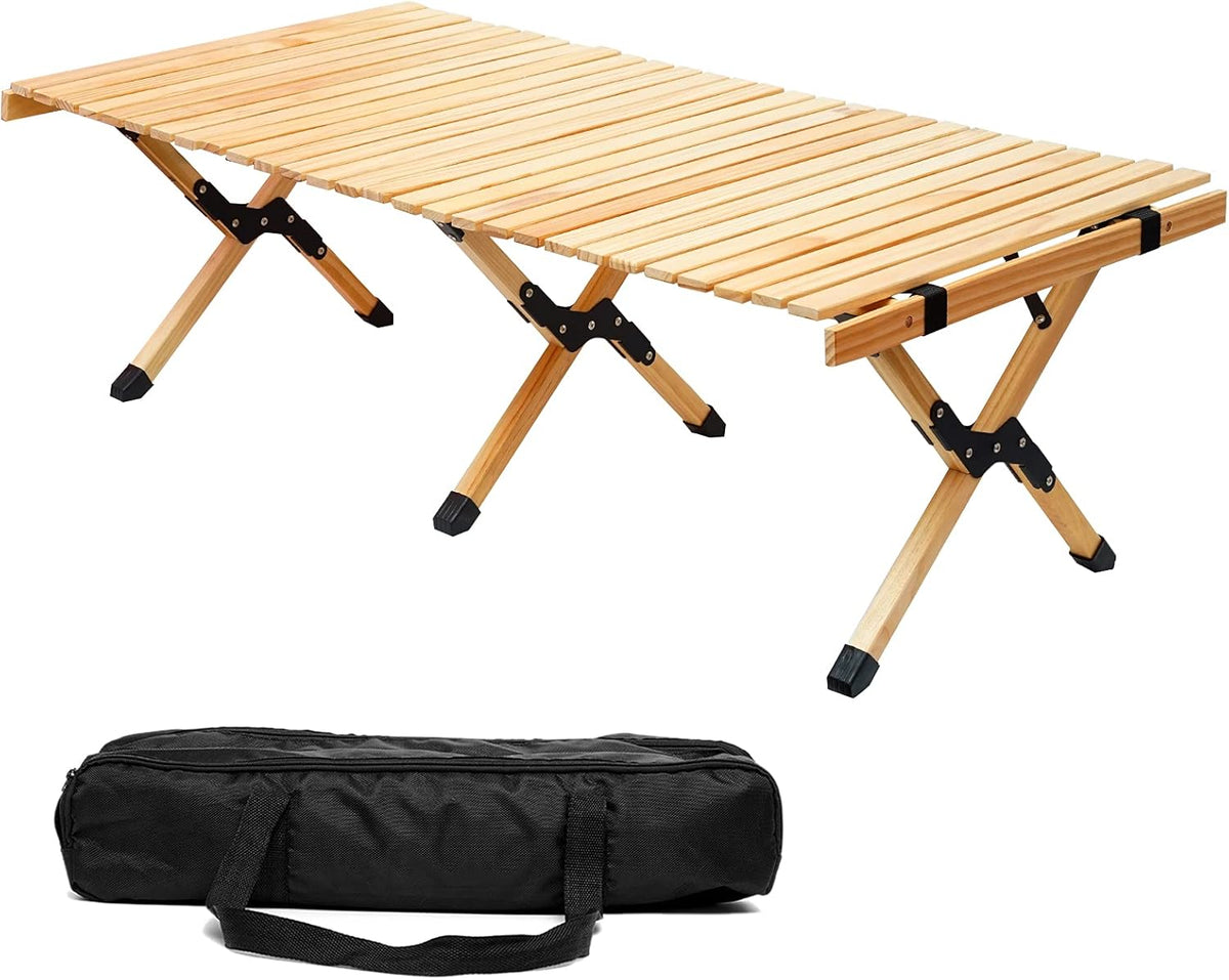3ft Low Height Portable Folding Wooden Camping Table with Carry Bag P164