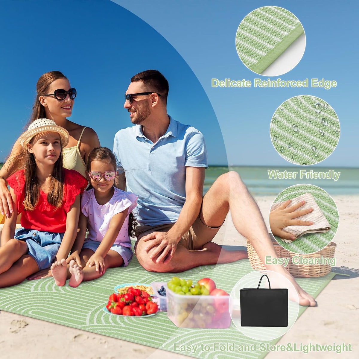Rainbow Green 6x9 Outdoor Waterproof Plastic Straw Reversible Rug I351