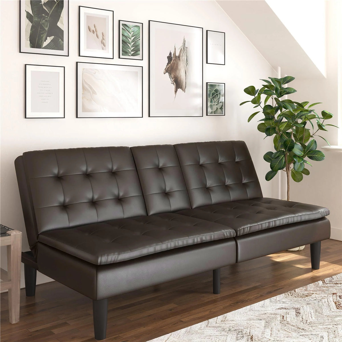 Memory Foam Futon with Cupholder and USB, Camel Faux Leather T92904