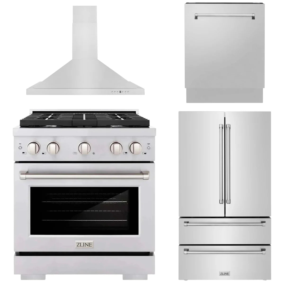 30 in. Gas Range, Range Hood, Dishwasher, Refrigerator S878