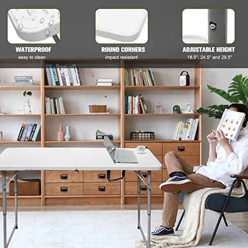 4 Foot Heavy Duty Plastic Folding Table with Carrying Handle Q735