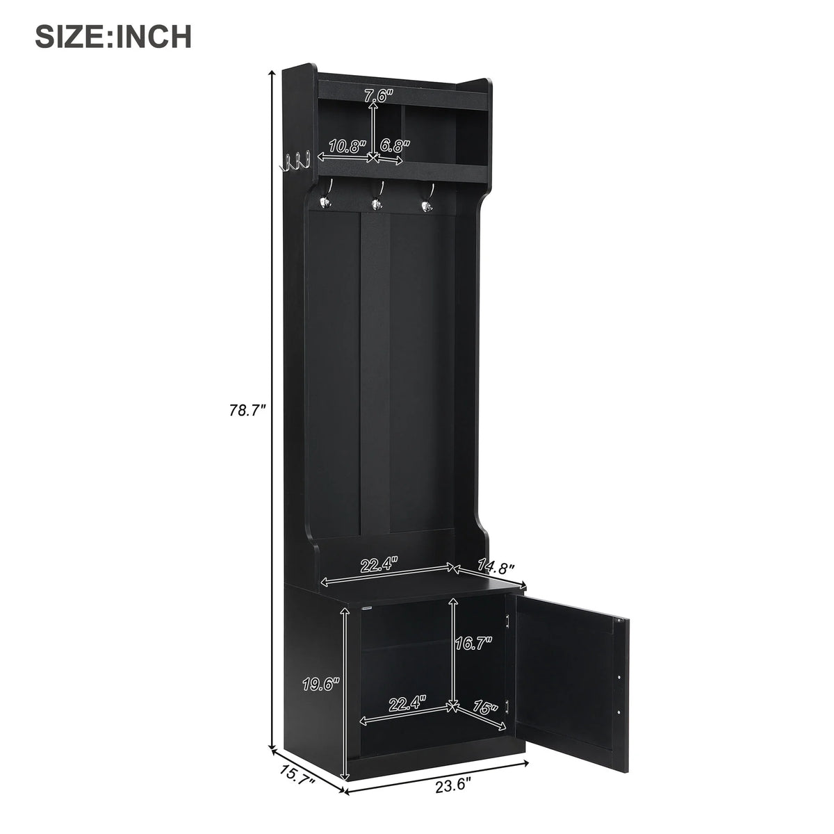Multi-functional Hall Tree with Cabinet & 6 Hooks V612903