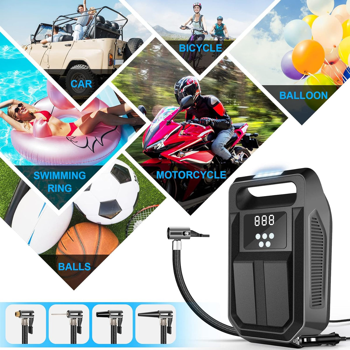 Portable 12V DC Air Compressor with Digital Display O100