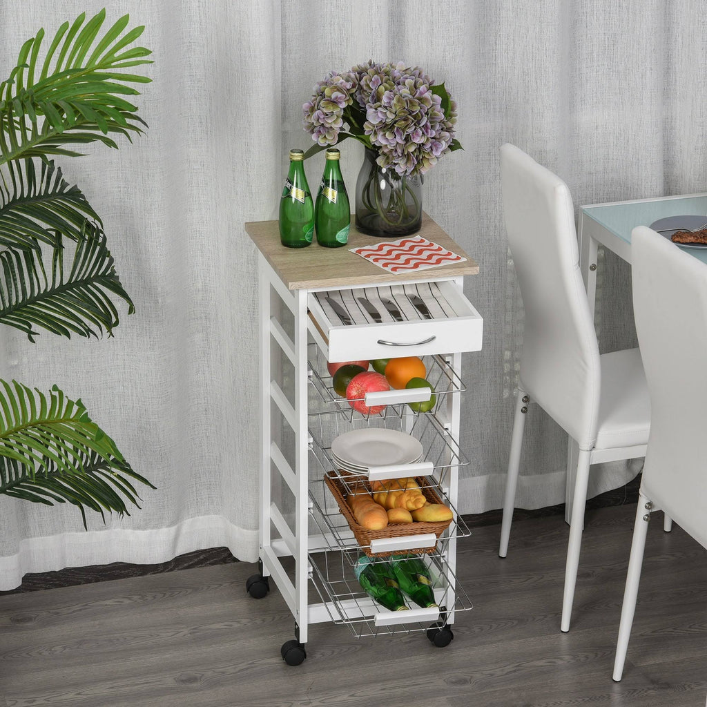 White Wooden Rolling Kitchen Storage Cart M72944