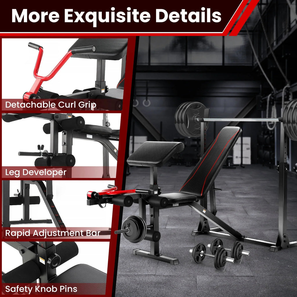 Adjustable Olympic Weight Bench Set with Barbell Rack G3886